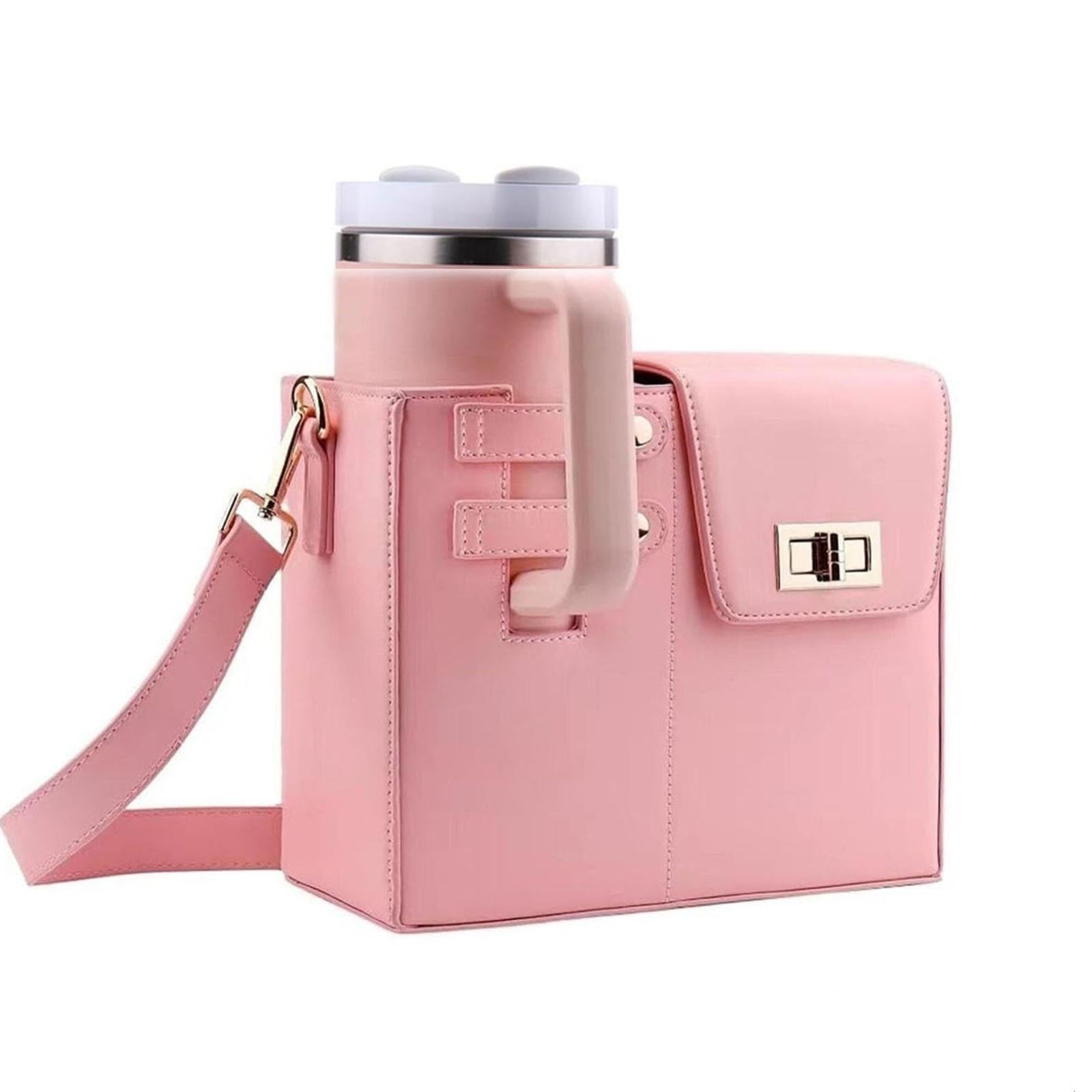 V562-A1071135060DBT-202505191723-00 Leather Shoulder Bag For Water Bottles Fits Most Brands - Pink - Image 1