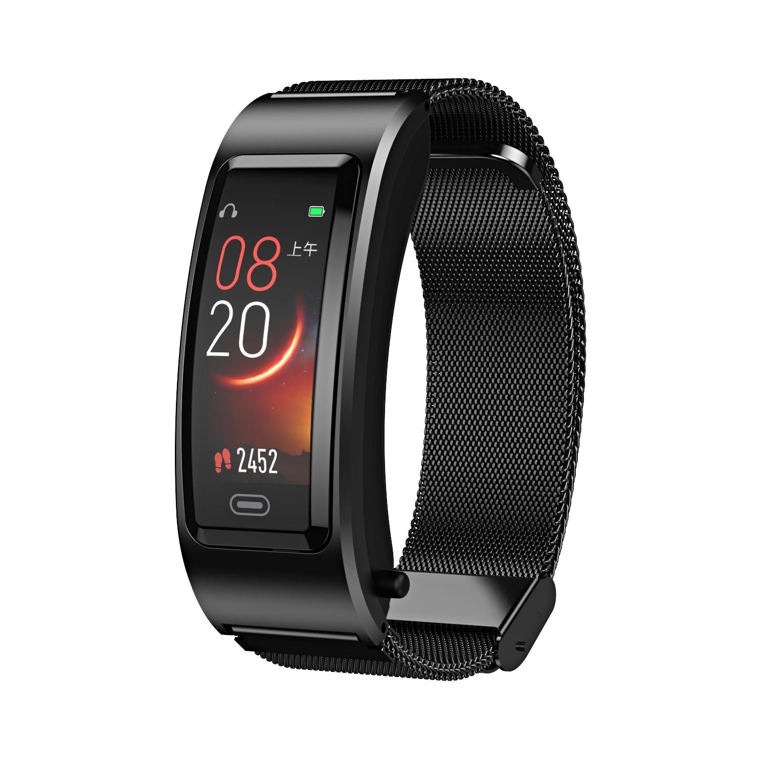 V562-A107755400ADE-202505271125-00 Bluetooth Sleep Heart Monitor Bracelet - B7 - Black + Black Steel Chain - Image 1