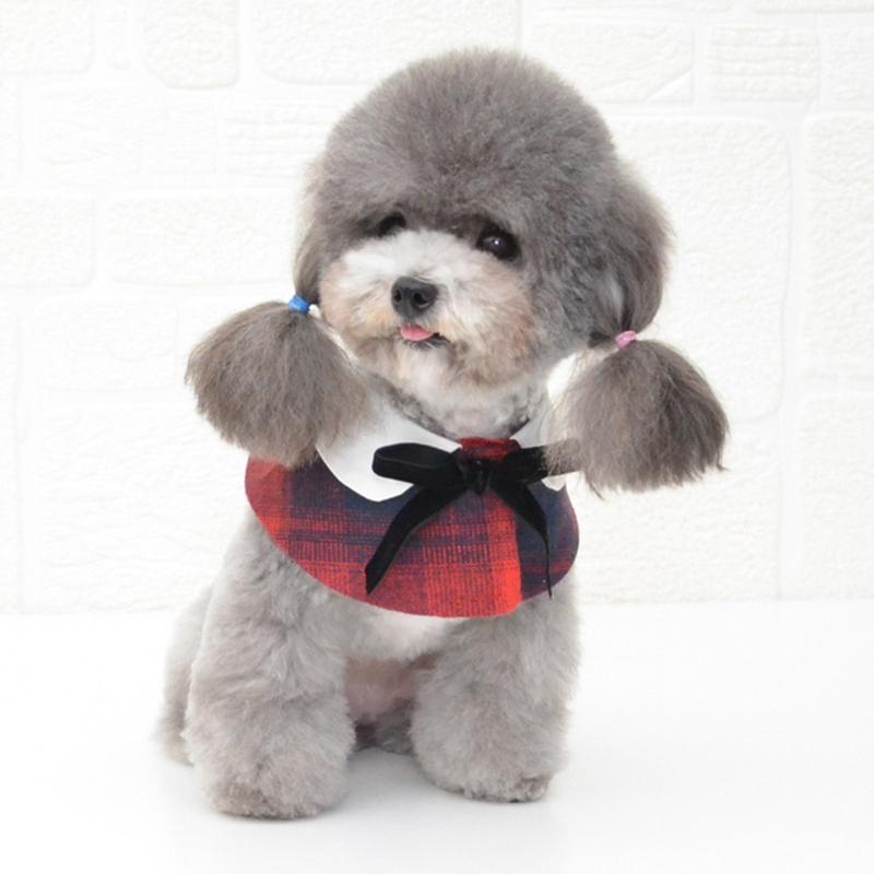 V562-A1082396230DBT-202503201710-00 Dog Shawl Small Cloak Pet Bow Ttie Saliva Towel Pet Accessories - Size S - Red Grid - Image 1