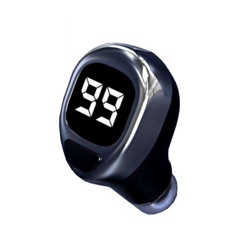 Mini Bluetooth Earphone with Digital Display for Business - Black