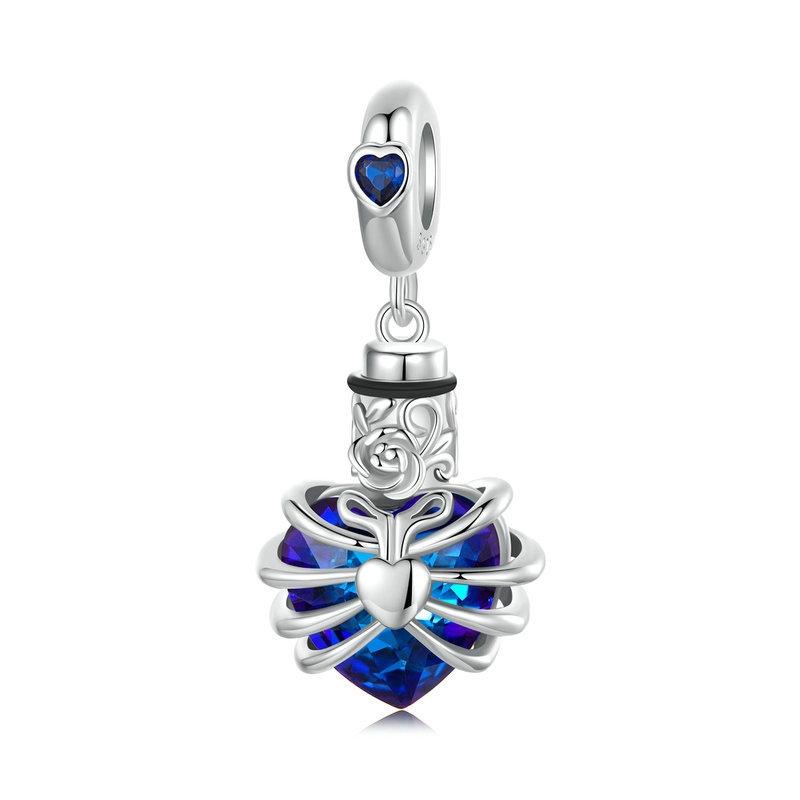 V562-A1083045060DBT-202504111820-00 925 Sterling Silver Heart Pendant With Beaded Detail - Blue - Image 1