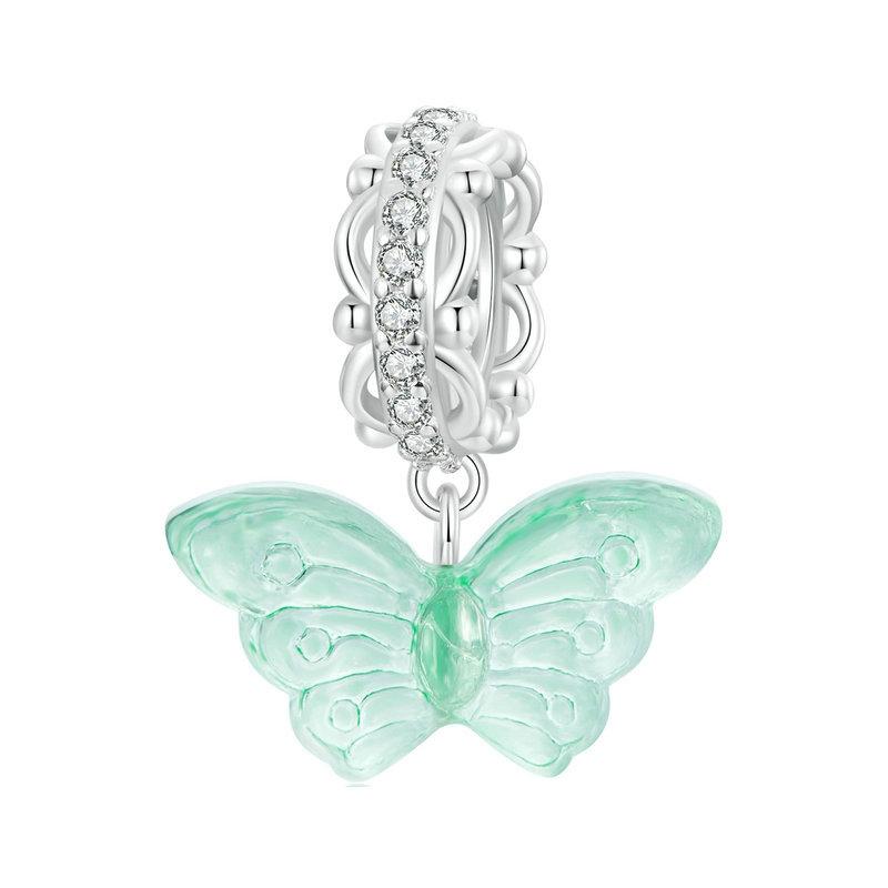 V562-A1094364060DBT-202504111640-00 925 Sterling Silver Platinum Plated Zircon Butterfly Glass Pendant - Image 1