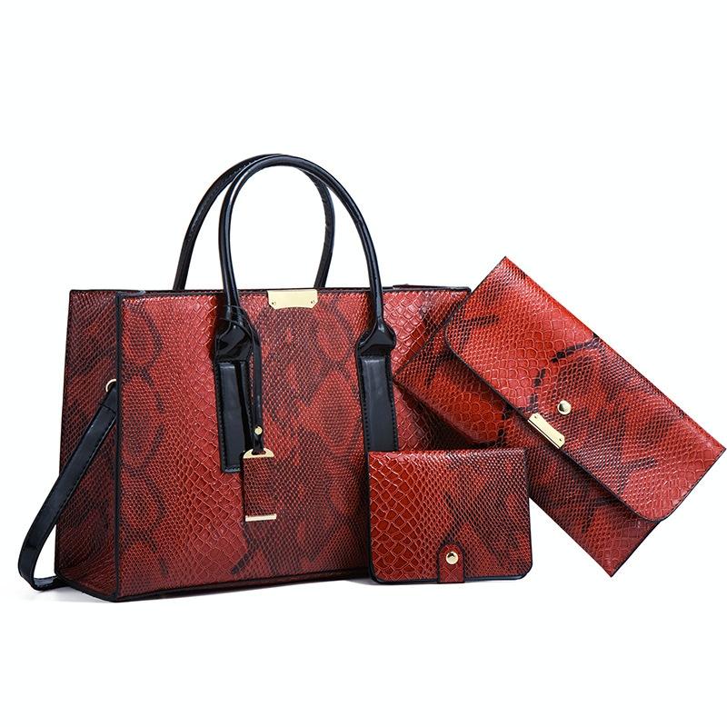 V562-A1099171060DBT-202504251522-00 Stylish 3-in-1 Snakeskin Diagonal Handbag - Fashionable and Versatile - Red - Image 1