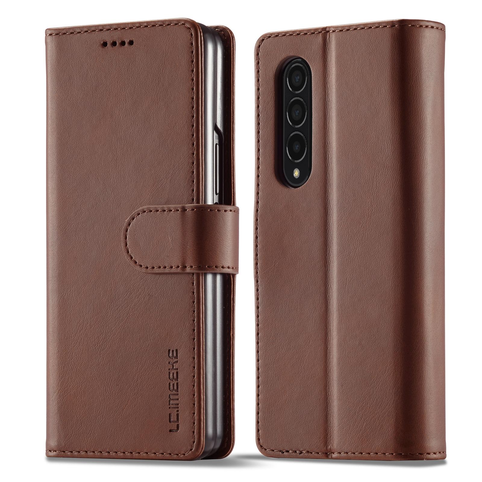 V562-A202781300ADE-202505221930-00 For Samsung Galaxy Z Fold4 5G Calf Leather Phone Case - Brown - Image 1