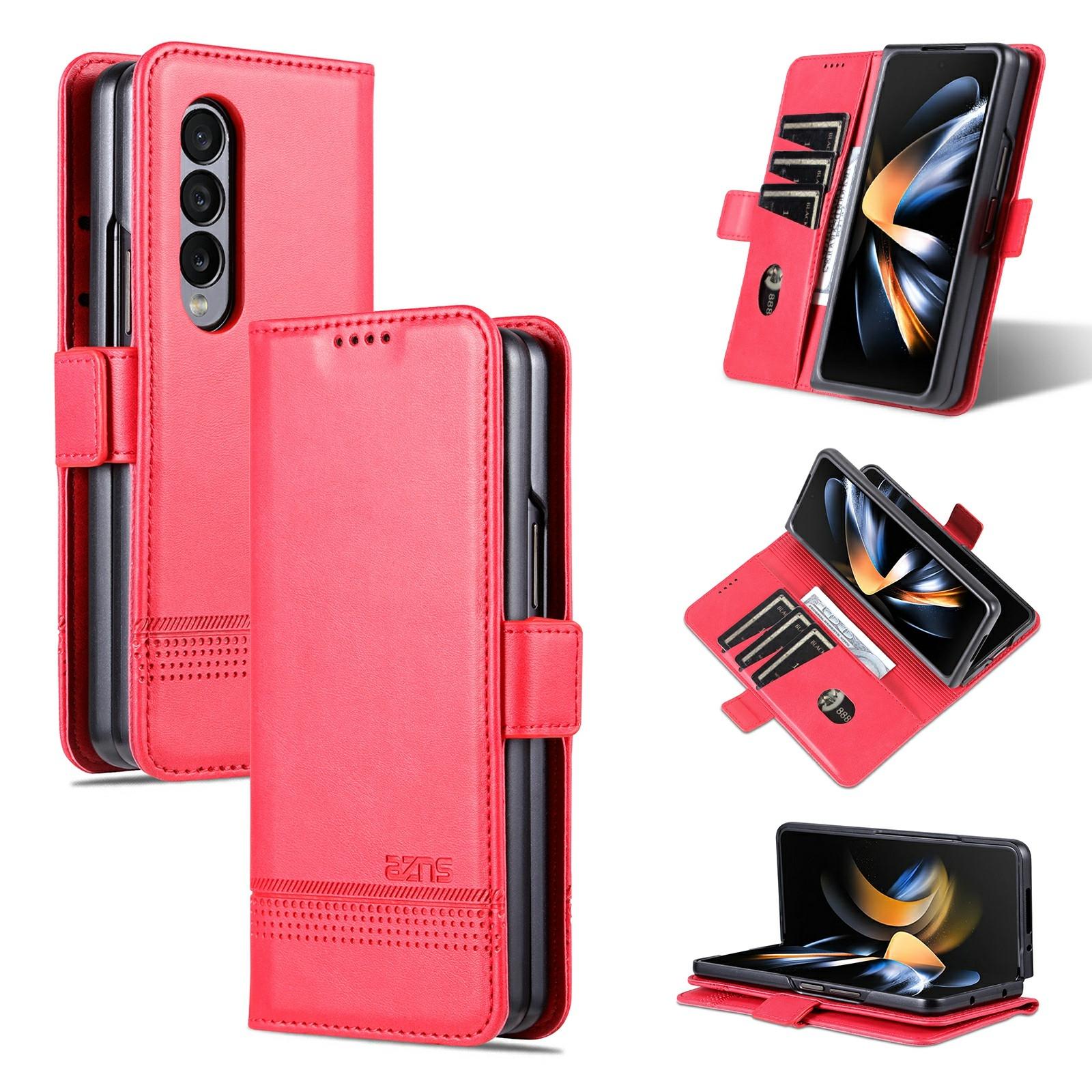 V562-A203738300ADE-202505221907-00 For Samsung Galaxy Z Fold4 5G Leather Magnetic Phone Case - Calf Texture - Red - Image 1