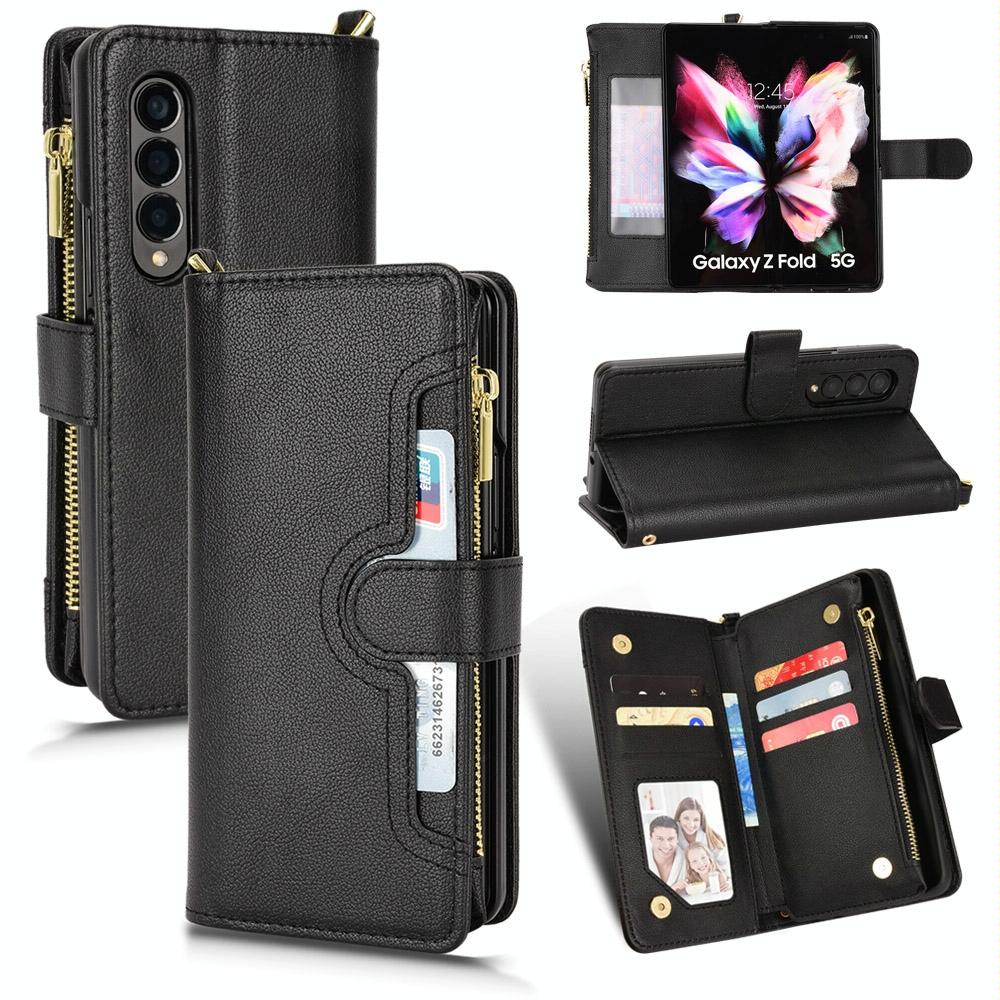 V562-A203995300ADE-202504292045-00 For Samsung Galaxy z Fold4 5G Zipper Leather Phone Case with Litchi Texture - Black - Image 1
