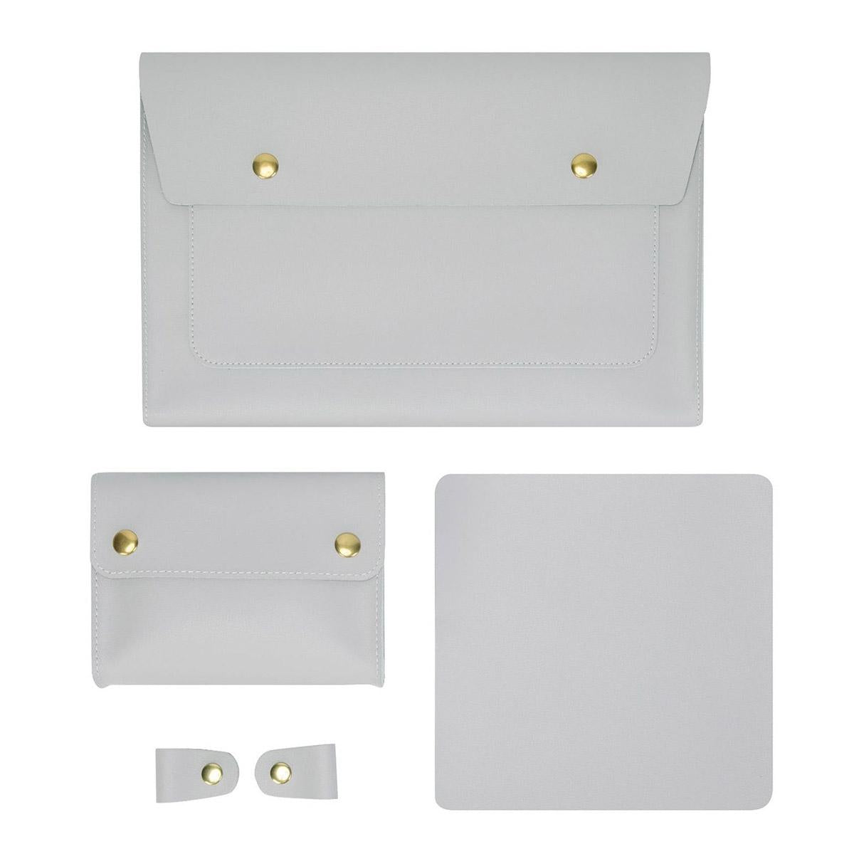 V562-A2061452060DBT-202504251805-00 3-in-1 Waterproof Leather Laptop Liner Bag - 14 Inches - Light Grey - Image 1