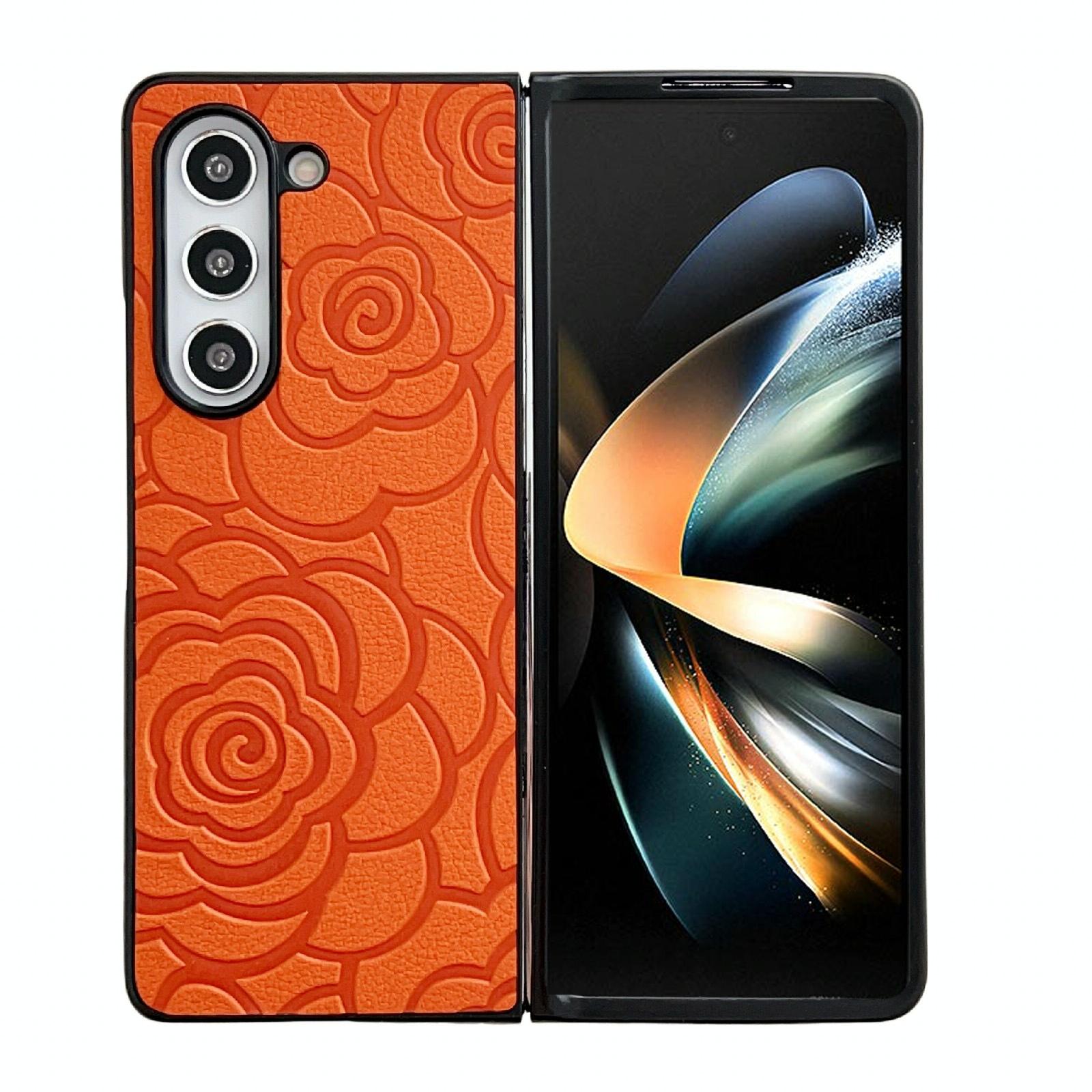 V562-A207289500ADE-202505221920-00 For Samsung Galaxy Z Fold4 5G Floral Print Protective Phone Case - Orange - Image 1