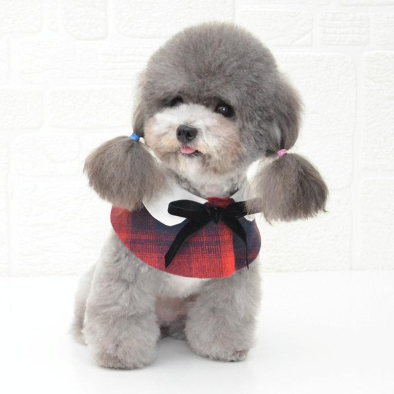 V562-A2082396230DBT-202503201706-00 Dog Shawl Small Cloak Pet Bow Ttie Saliva Towel Pet Accessories - Size M - Red Grid - Image 1
