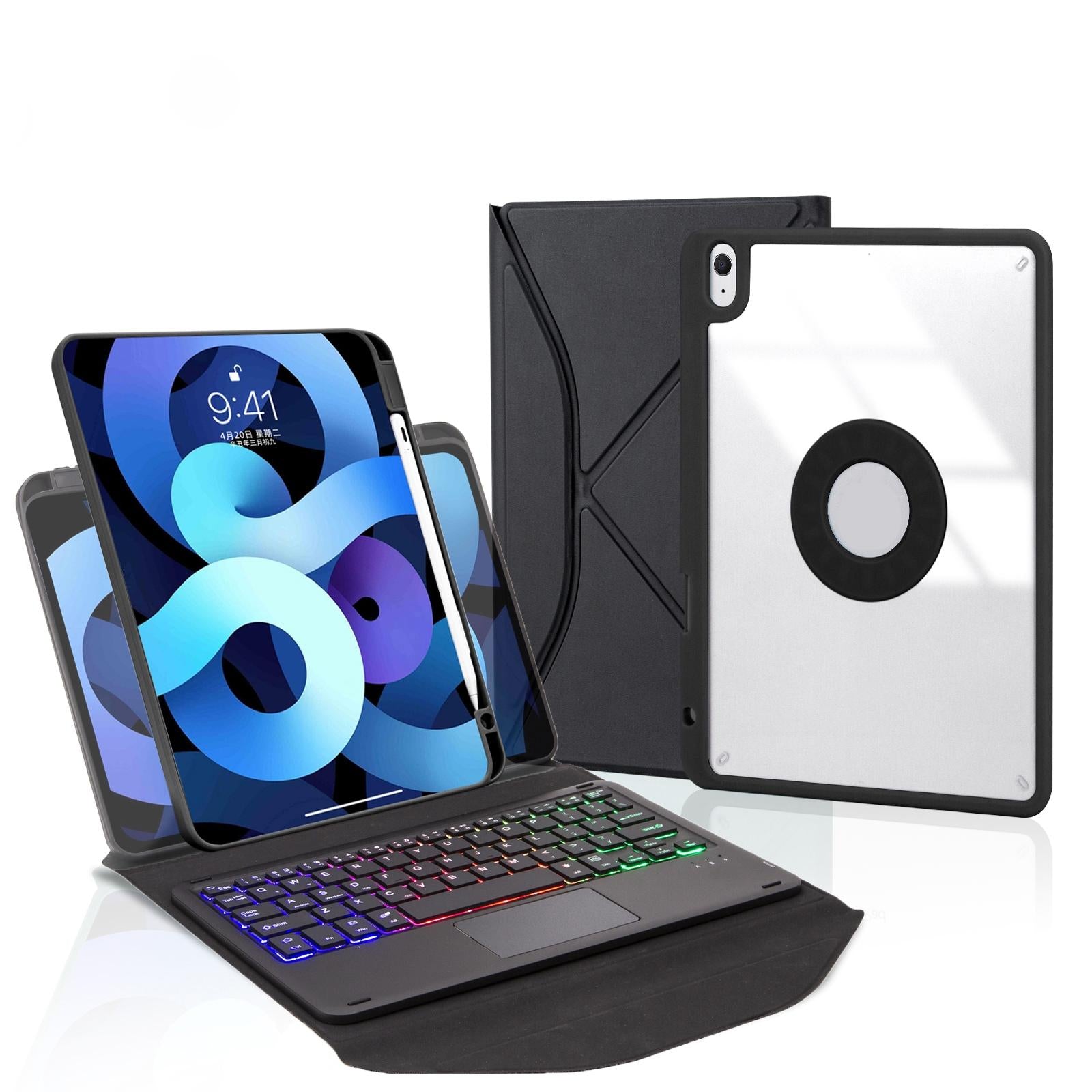 V562-A208972300ADE-202504291940-00 Bluetooth Keyboard Leather Case For Ipad Air 10.9 With Touchpad And Pen Slot Backlit - Black - Image 1