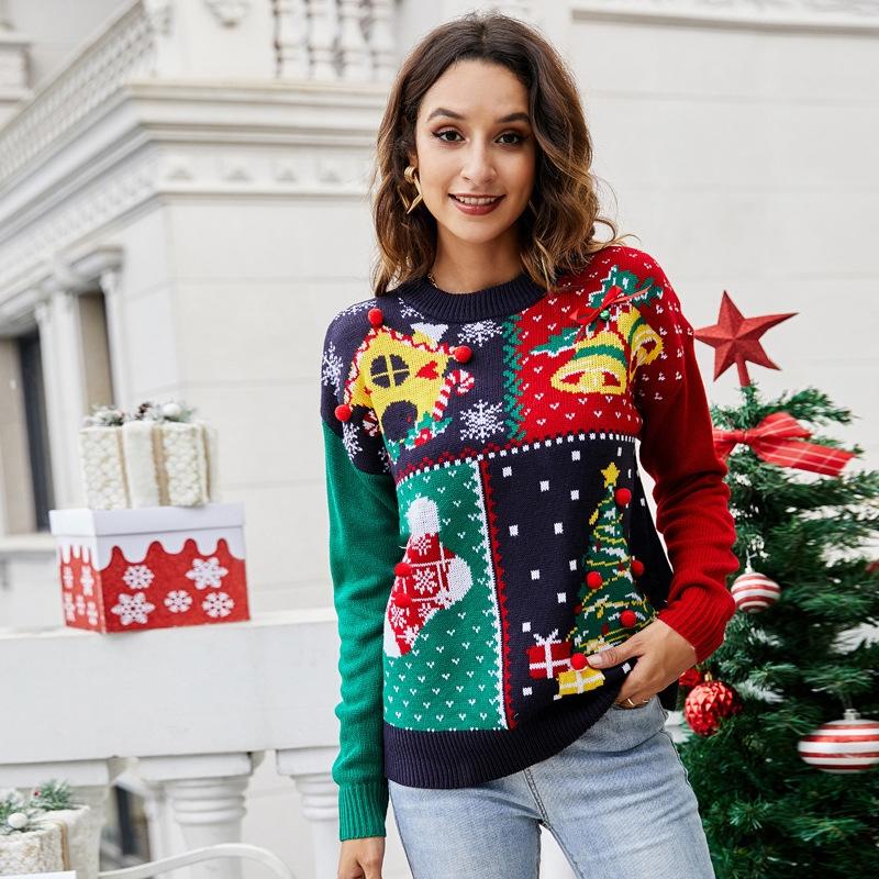 V562-A2091913060DBT-202505261936-00 Women Small Snowflake Christmas Knit Sweater - Size M Dark Blue - Image 1