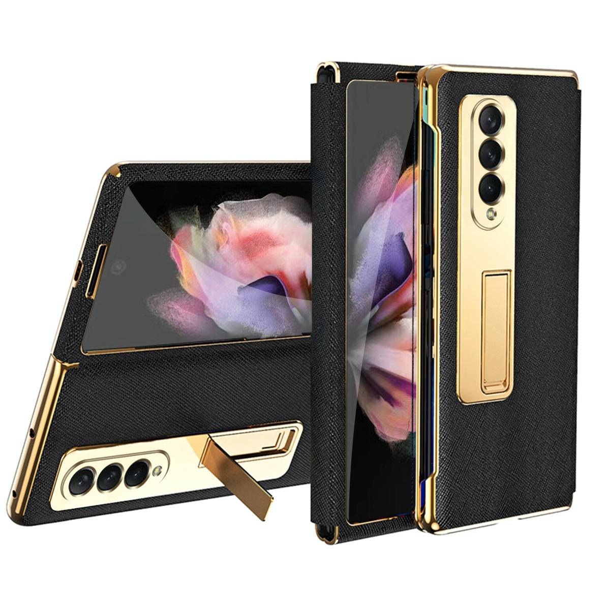 V562-A209994300ADE-202505291230-00 For Samsung Galaxy Z Fold4 5G Flip Case With Tempered Film - Textured Hinge - Black - Image 1