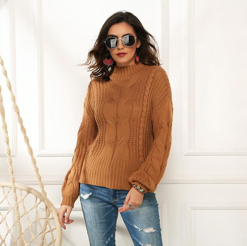 V562-A3032913060DBT-202505262010-00 Women Fluorescent Colour Long Sleeve Stranded Flower Knit Sweater - Khaki - L - Image 1