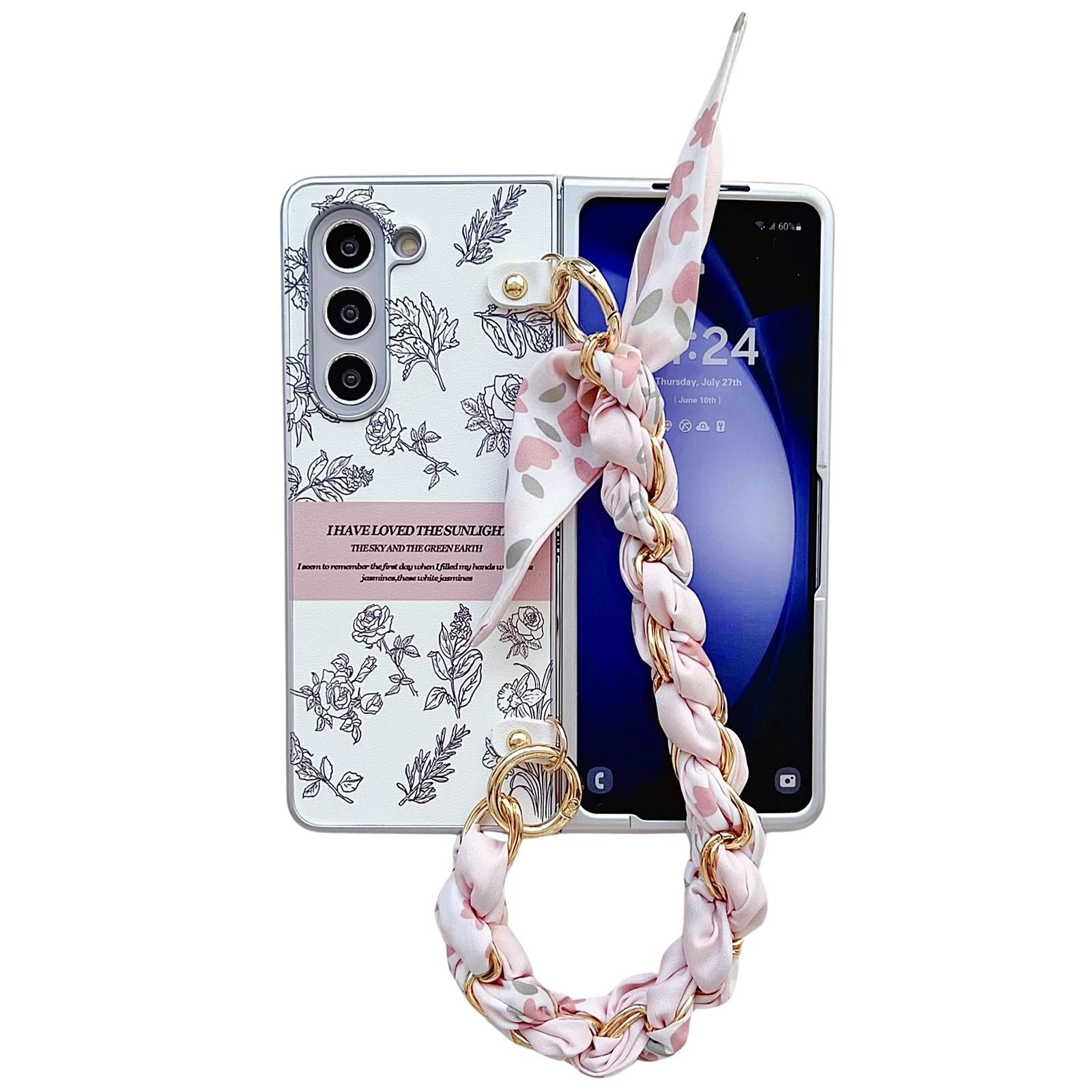 V562-A306871600ADE-202505291221-00 For Samsung Galaxy Z Fold4 5G Pearlescent Paint Pc Case With Diy Scarf Bracelet - Fold 4 - Image 1