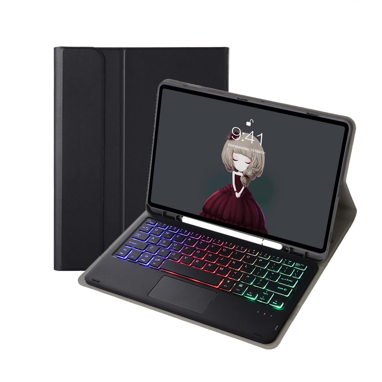 V562-A308510300ADE-202504291936-00 Bluetooth Keyboard Leather Case For Ipad Air / Pro 11 - Touch Pad Backlight Pen Slot - Black - Image 1