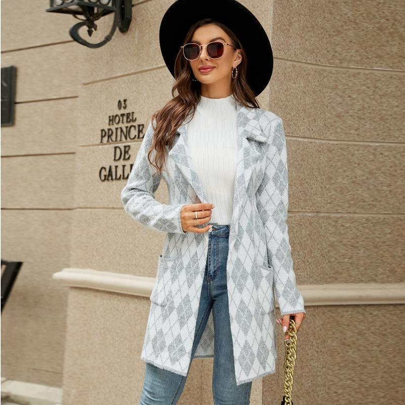 V562-A4025913060DBT-202505262023-00 Autumn And Winter Long Sweater Collision Colour Knitted Cardigan Trench Coat - Light Grey - Xl - Image 1
