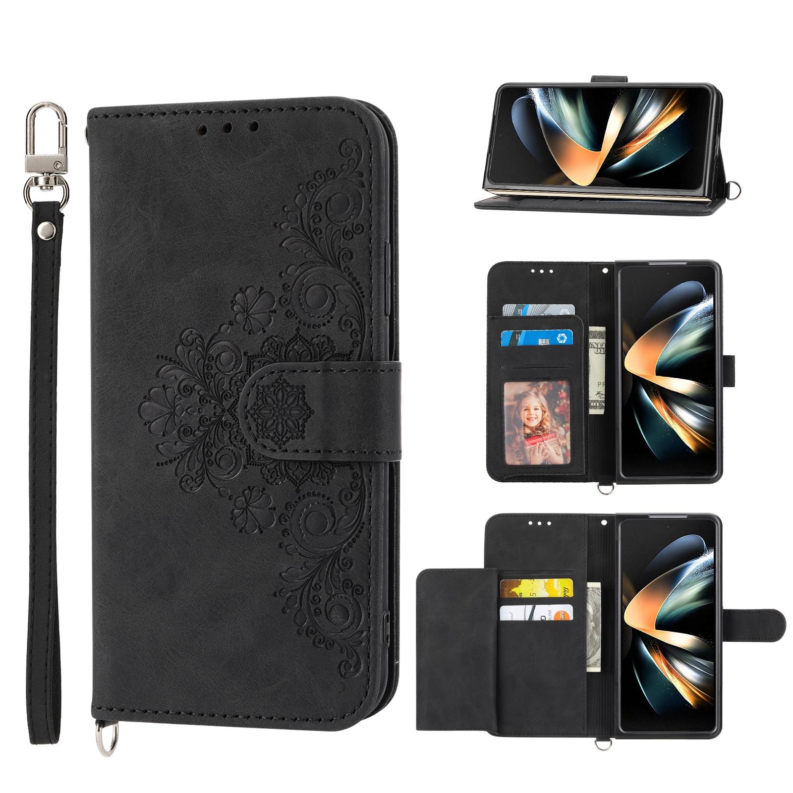 V562-A407558300ADE-202503211335-00 For Samsung Galaxy Z Fold4 5G Floral Leather Phone Wallet - Embossed - Black - Image 1