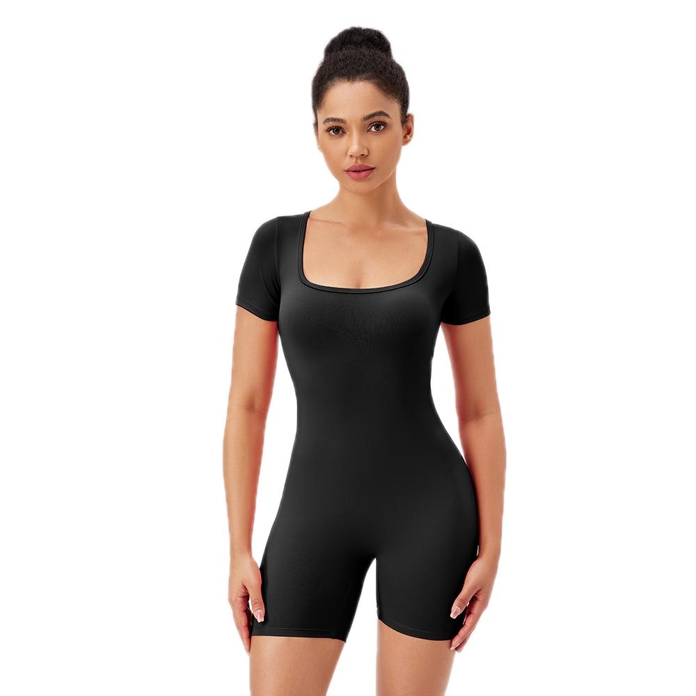 V562-A4081705060DBT-202503262016-00 Quick Drying Women Square Neck Yoga Jumpsuit - Black - Xl - Image 1