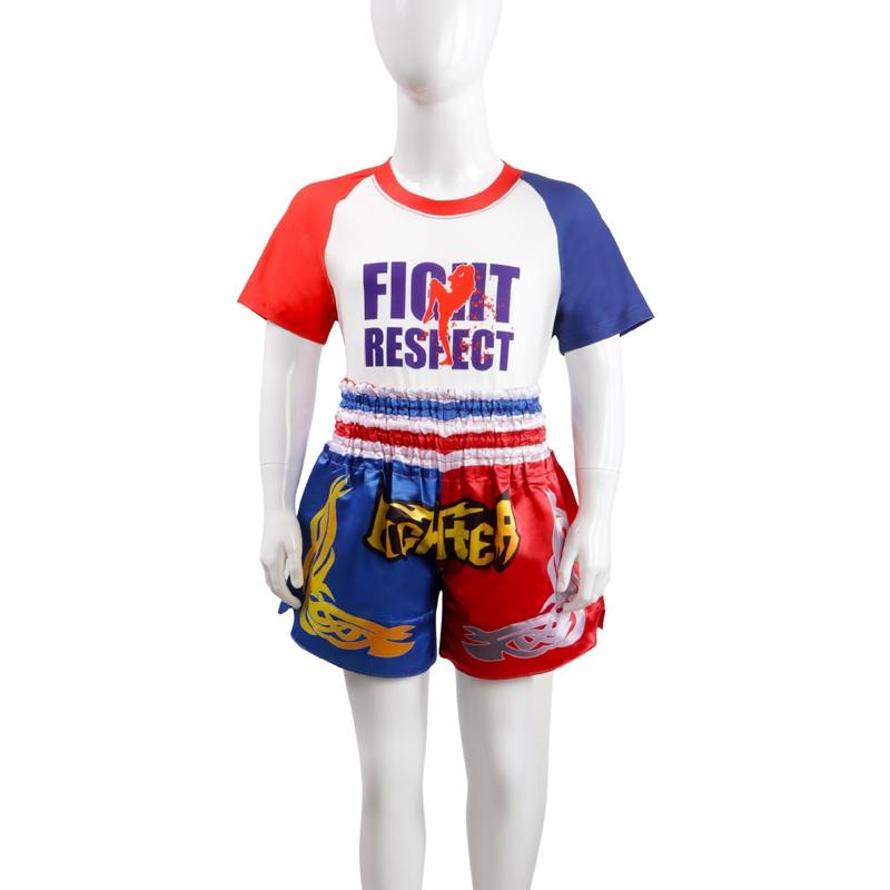 V562-A5023134060DBT-226133-00 Kids Boxing Set - Sparring Shorts And Tights - Bright Green - Fiht Red Blue Spliced - M - Image 1