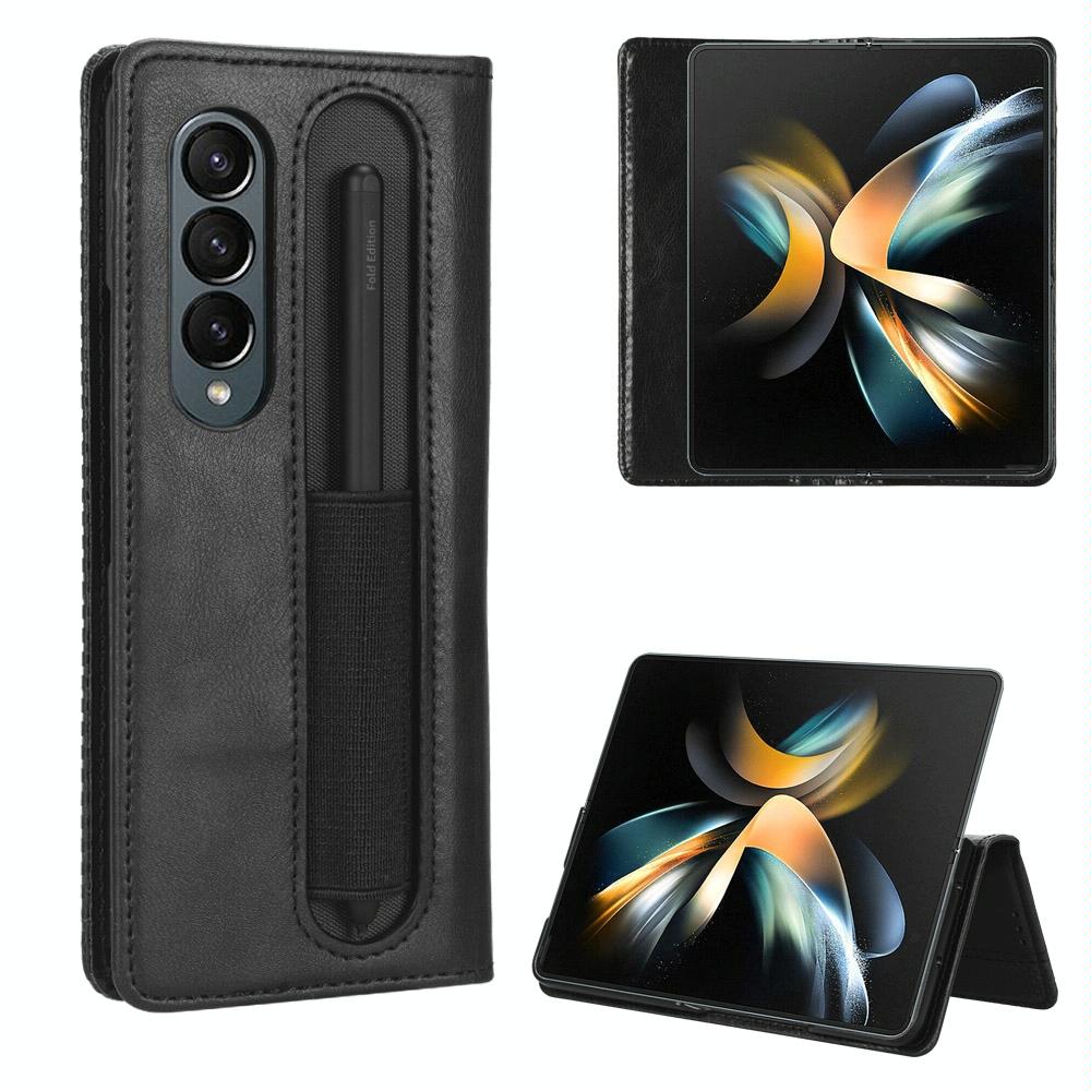 V562-A620206300ADE-202503211435-00 For Samsung Galaxy Z Fold4 5G Vintage Leather Phone Case With Magnetic Buckle - Black - Image 1