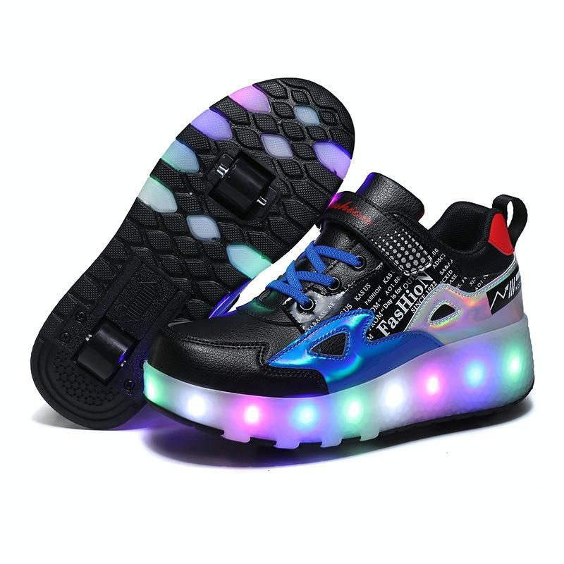 V562-B0109322550DBT-202502241530-00 Rechargeable Light Wheel Skating Shoes for Kids - Size 36 Two-wheeled - Blue - Image 1