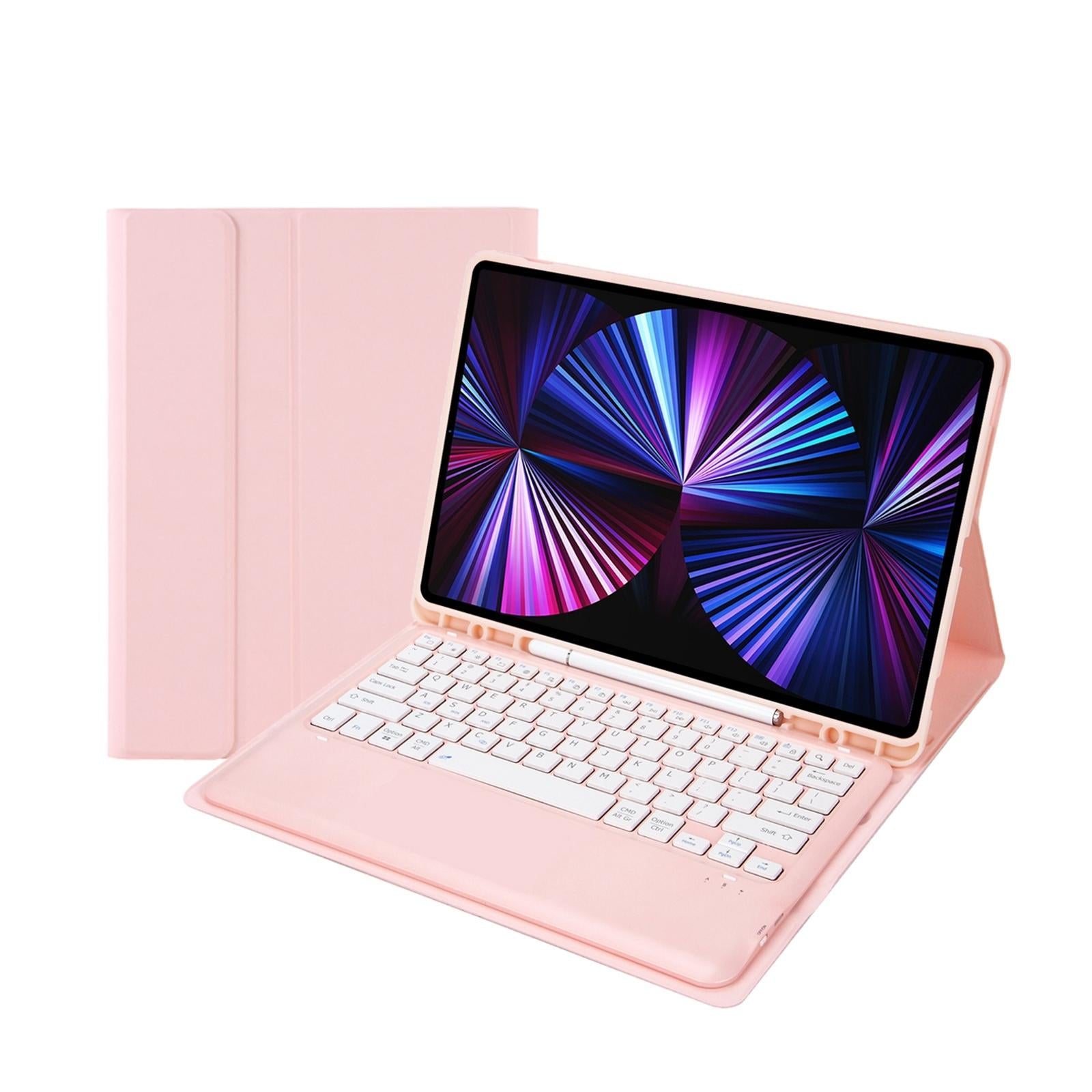V562-B101499200ADE-202504291932-00 Detachable Bluetooth Keyboard Leather Case For Ipad Pro 12.9 2021 / 2020 / 2018 With Pen Slot - Pink - Image 1