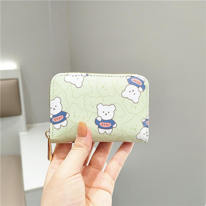 V562-B1030473060DBT-202503280225-00 Cute Bear Print Multi Slot Card Holder Anti Degaussing Design - Green - Image 1