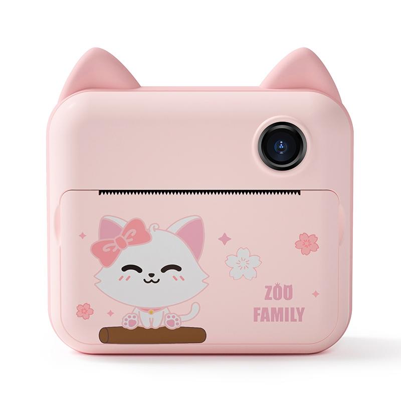 V562-B1030511550DBT-221921-00 Instant Camera for Kids with Dual-lens Mini Print Green Dinosaur Design - Pink Cat No Card - Image 1