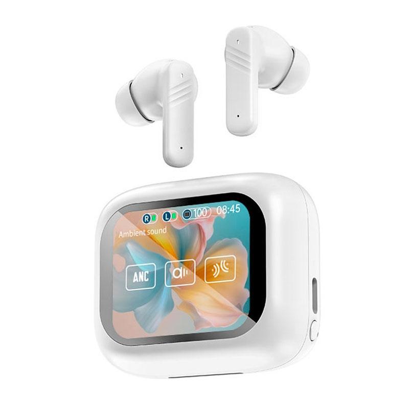 V562-B1031994060DBT-202505261736-00 Wireless Bluetooth Earphones with Touch Screen Anc and Dual Noise Reduction - White - Image 1