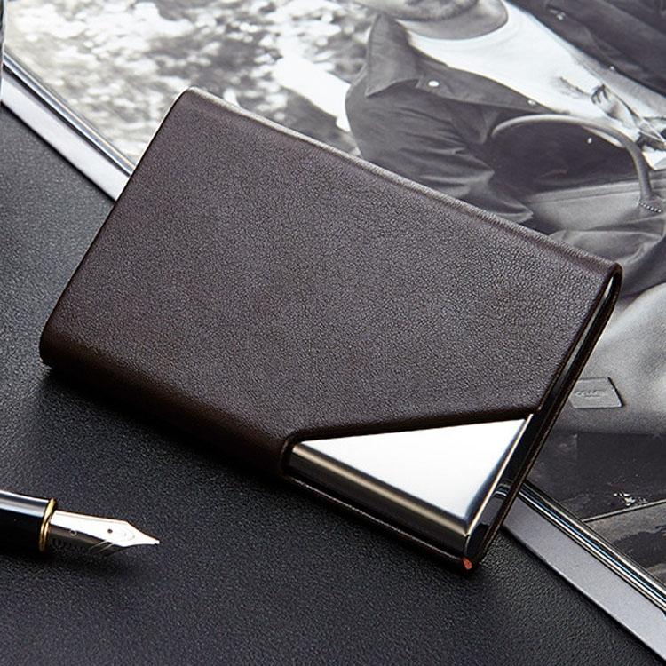 V562-B1032702060DBT-202503280230-00 Stainless Steel Business Card Holder Men Leather Clamp - Brown - Image 1