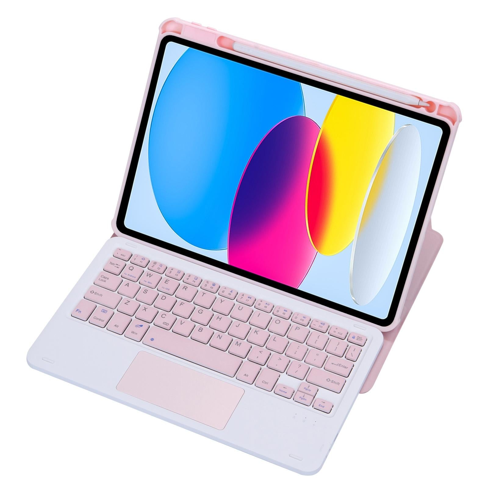 V562-B104117400ADE-202504292023-00 360 Rotation Bluetooth Keyboard Leather Case For Ipad 10.9 2022 - Transparent Acrylic With Touch Control - Pink - Image 1