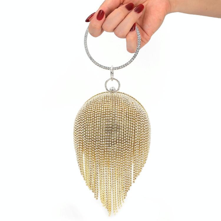 V562-B1044412810DBT-202502271815-00 Crystal Tassel Clutch for Weddings and Parties - Gold Crystal Bag - Image 1