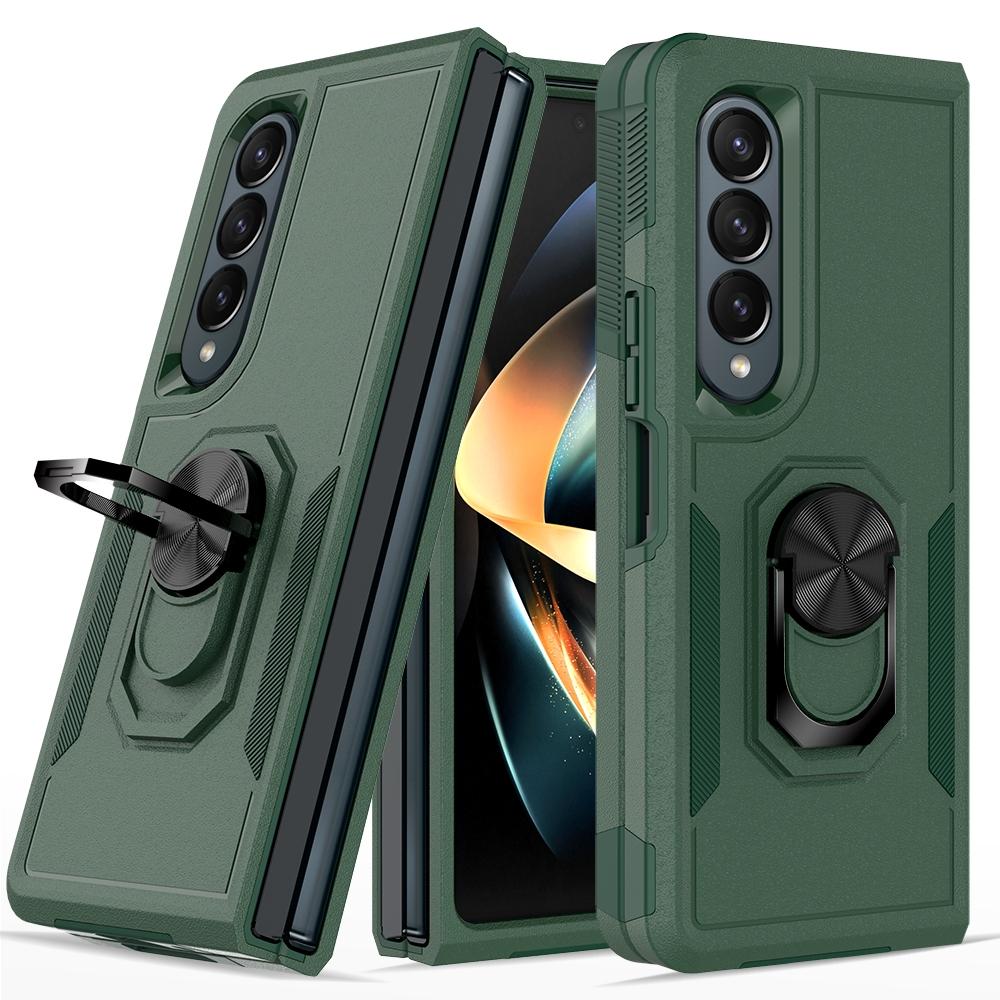 V562-B104869300ADE-226192-00 For Samsung Galaxy Z Fold4 5G Tpu Shockproof Case With Ring - 2 In 1 Design - Dark Green - Image 1