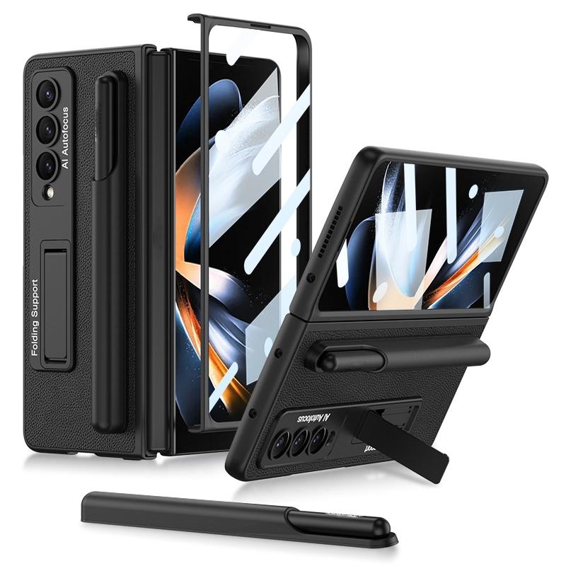 V562-B105458300ADE-202503211306-00 For Samsung Galaxy Z Fold4 5G Leather Case With Holder & Pen Slots - Thin & Shockproof - Black - Image 1