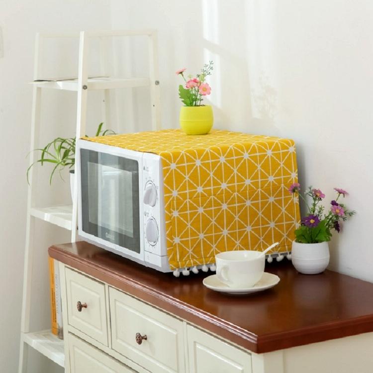 V562-B1056977230DBT-202503031845-00 Universal Cotton Linen Microwave Dust Cover - Yellow Checkerboard - Image 1