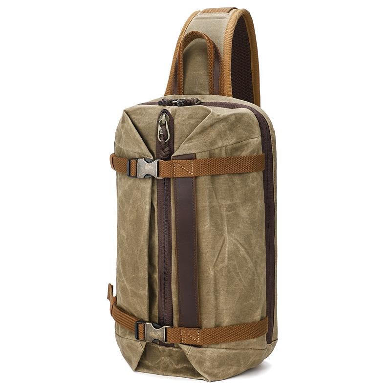V562-B1058724060DBT-202503041240-00 Retro Waxed Canvas Chest Bag Large Capacity Shoulder Crossbody Bag For Men - Khaki - Image 1