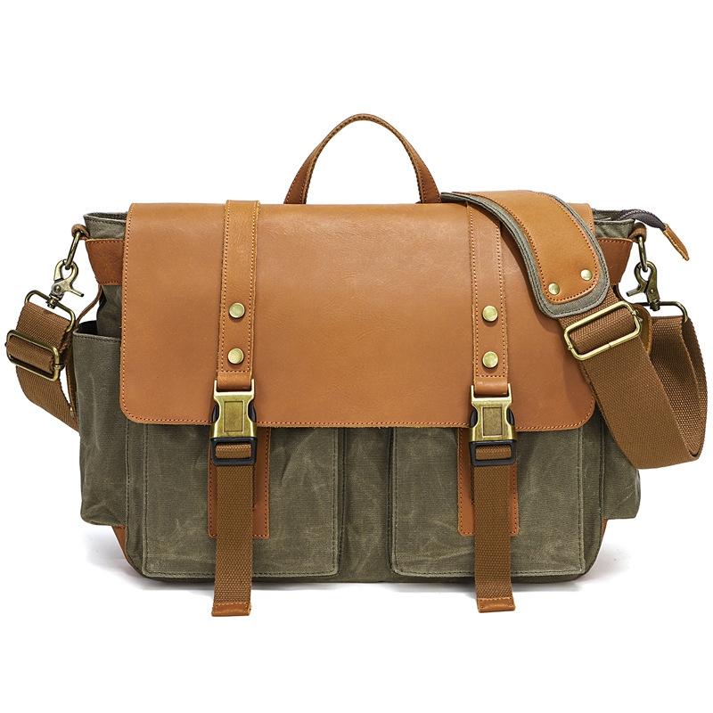 V562-B1060124060DBT-202505191616-00 Leather Waxed Canvas Crossbody Bag For Outdoors - S11 Army Green - Image 1