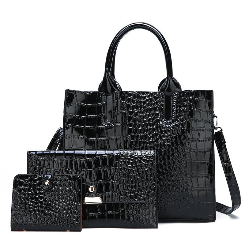 V562-B1061024060DBT-202504251536-00 Versatile Crocodile Pattern Shoulder Bag for Women - 3-in-1 Design - Black - Image 1