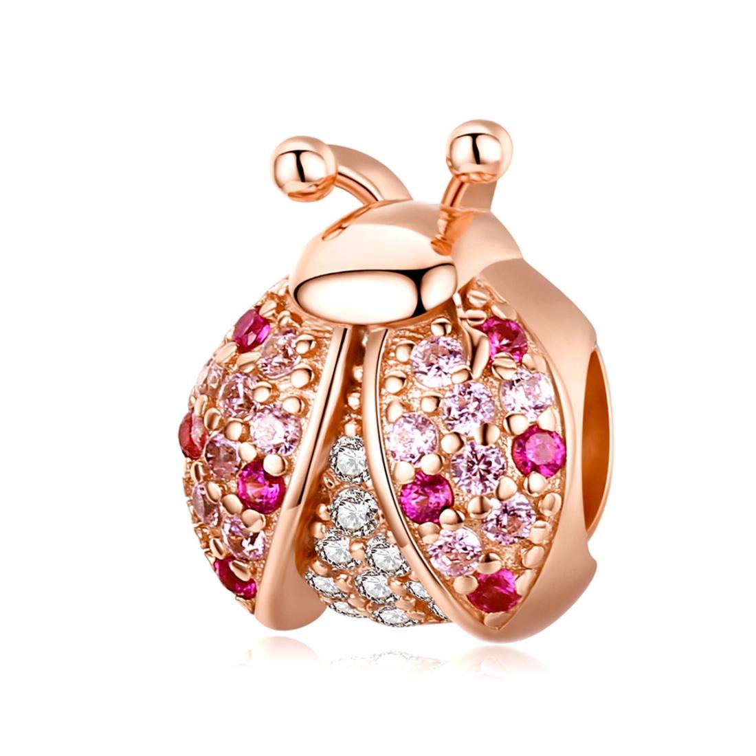 V562-B10622600ADE-202504112031-00 925 Sterling Silver Zircon Ladybug Bracelet / Necklace Set - Rose Gold - Image 1