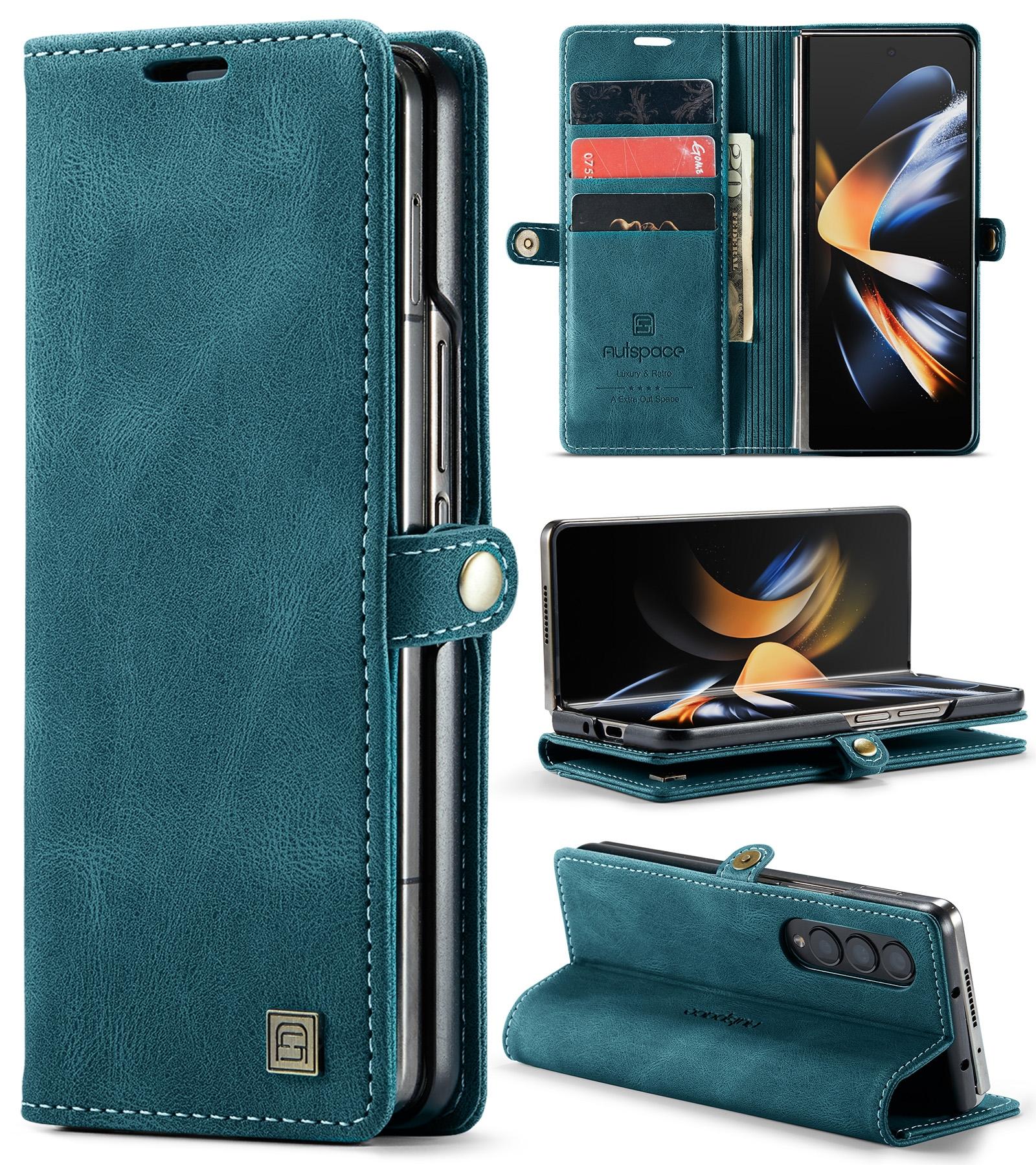 V562-B106928300ADE-202503211511-00 For Samsung Galaxy Z Fold4 5G Vintage Rfid Leather Phone Case - Blue - Image 1