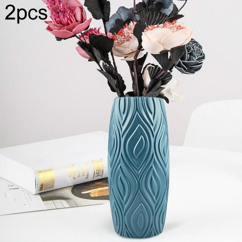 V562-B106964940DBT-202503041631-00 2-piece Plastic Vase Set for Creative Flower Arrangements Wet and Dry Decor - Blue - Image 1