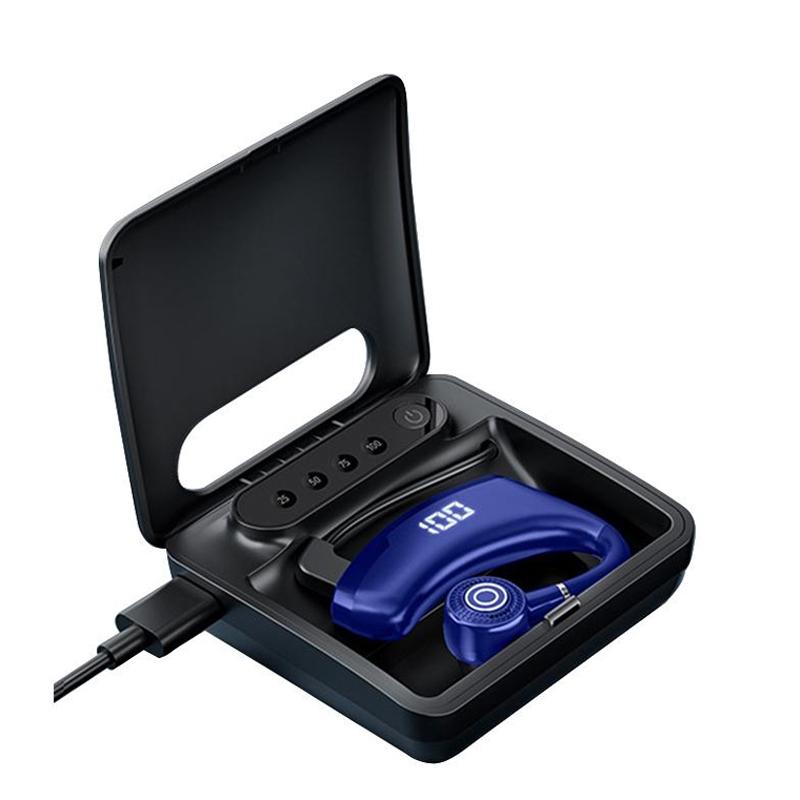 Wireless Bluetooth Headset with Digital Display and Charging Bin - Blue