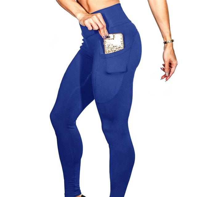 V562-B107983550DBT-202503261953-00 High Elastic Yoga Pants With Pockets For Women Stretch Leggings For Jogging Workout And Running Size S - Blue - Image 1