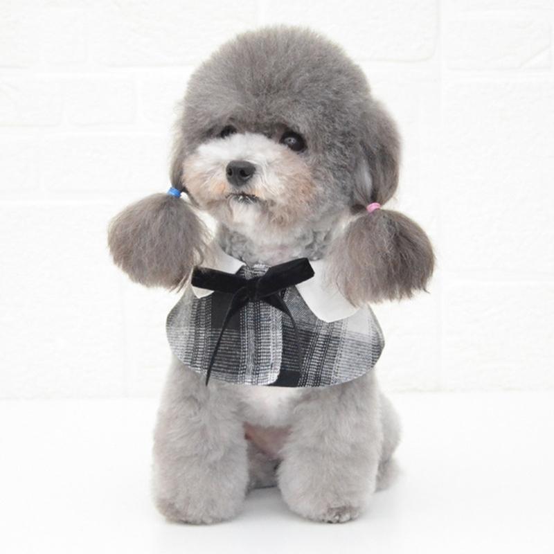 V562-B1082396230DBT-202503201706-00 Dog Shawl Small Cloak Pet Bow Ttie Saliva Towel Pet Accessories - Size S - Black White Grid - Image 1