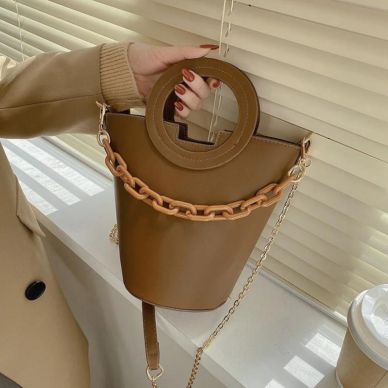 V562-B1082514060DBT-202505191710-00 Stylish Round Chain Crossbody Bag For Women - Brown - Image 1