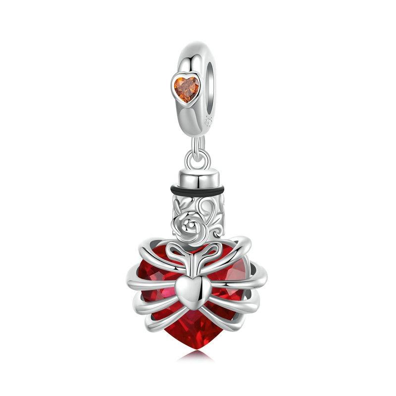 V562-B1083045060DBT-202504111820-00 925 Sterling Silver Heart Pendant With Beaded Detail - Red - Image 1