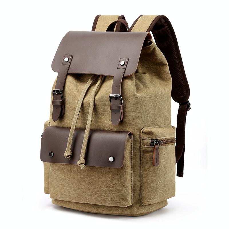 Student Canvas Backpack - Compact and Stylish - Khaki