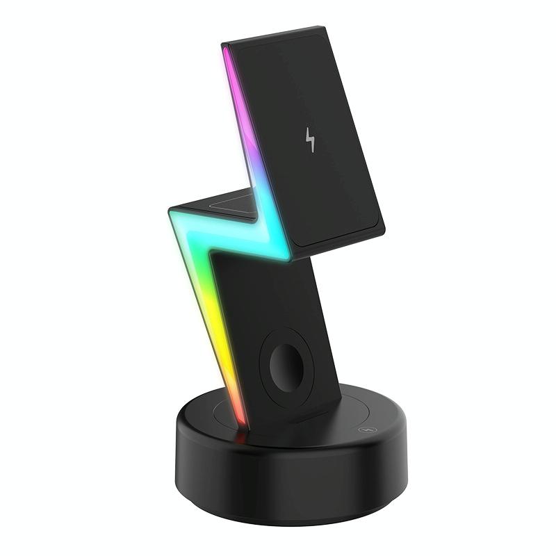 V562-B1090784060DBT-202504212112-00 3 In 1 Rgb Light Magnetic Phone Holder With Wireless Charging - Black - Image 1