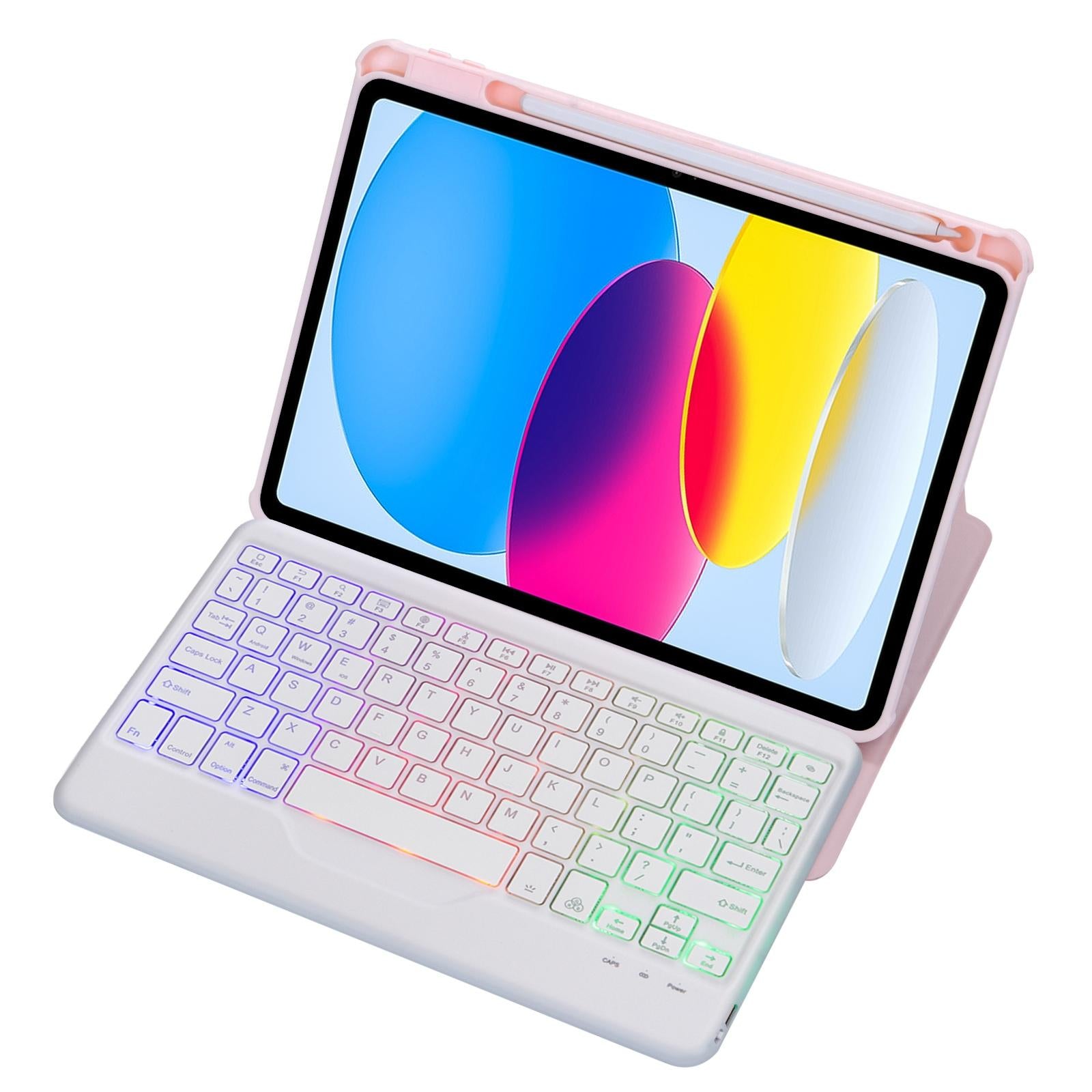V562-B109117400ADE-202504292025-00 360 Rotation Bluetooth Keyboard Leather Case For Ipad 10.9 2022 With Backlight - Pink - Image 1