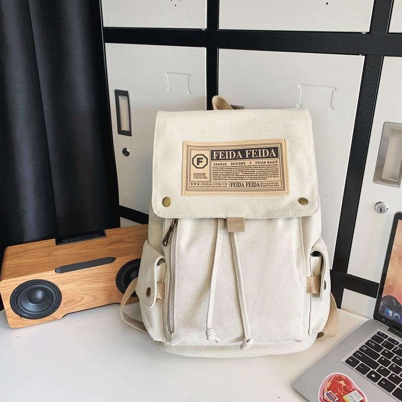 V562-B1091235060DBT-202505191631-00 Large Capacity Canvas Backpack For Teens - White - Image 1